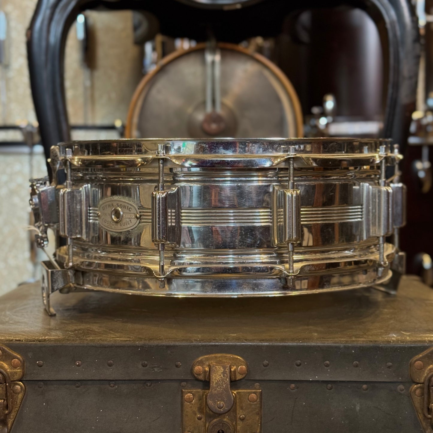 VINTAGE 1960's 5x14 Rogers 5-Line Chrome over Brass Dynasonic Snare Drum