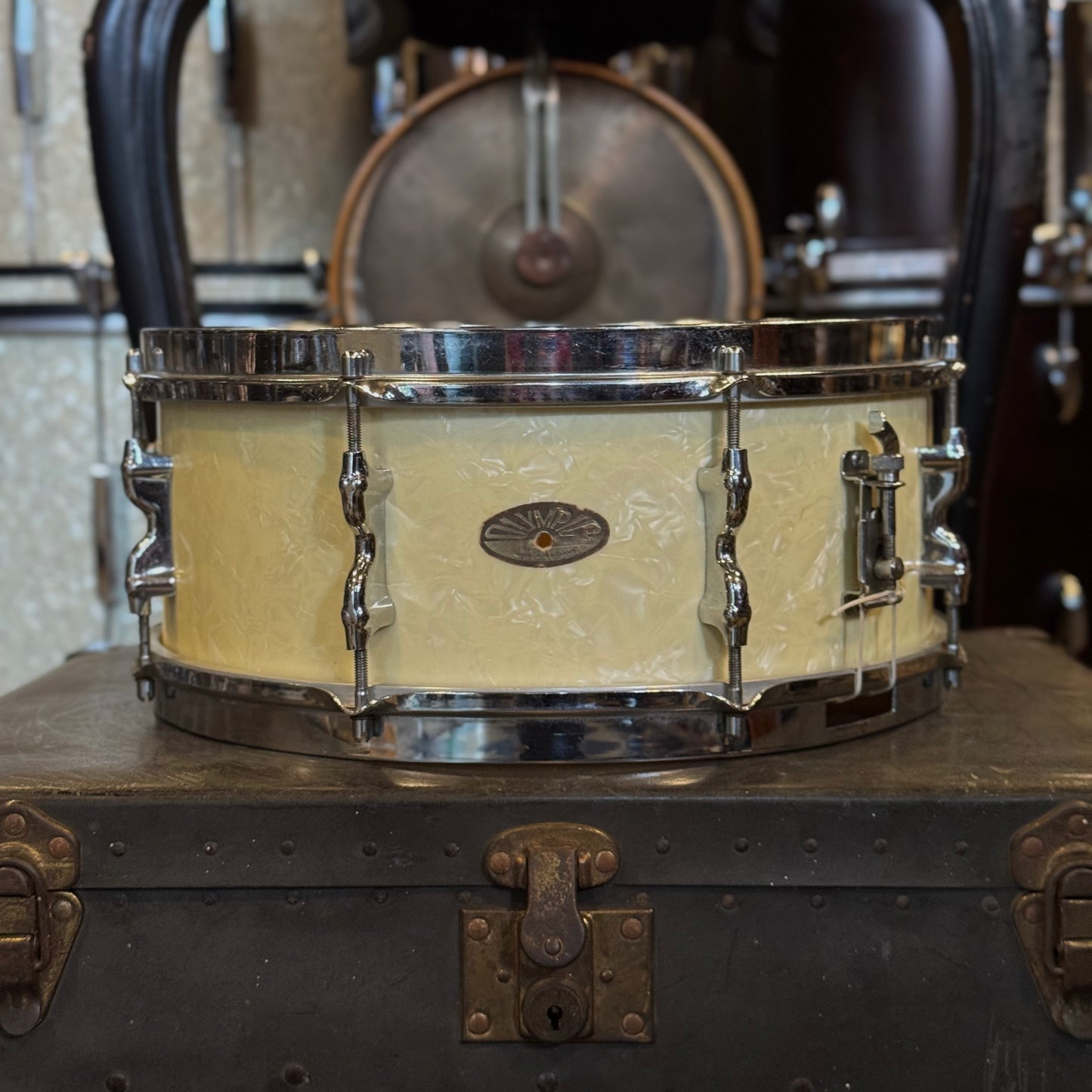 VINTAGE 1950's Olympic 5x14 Snare Drum in White Marine Pearl