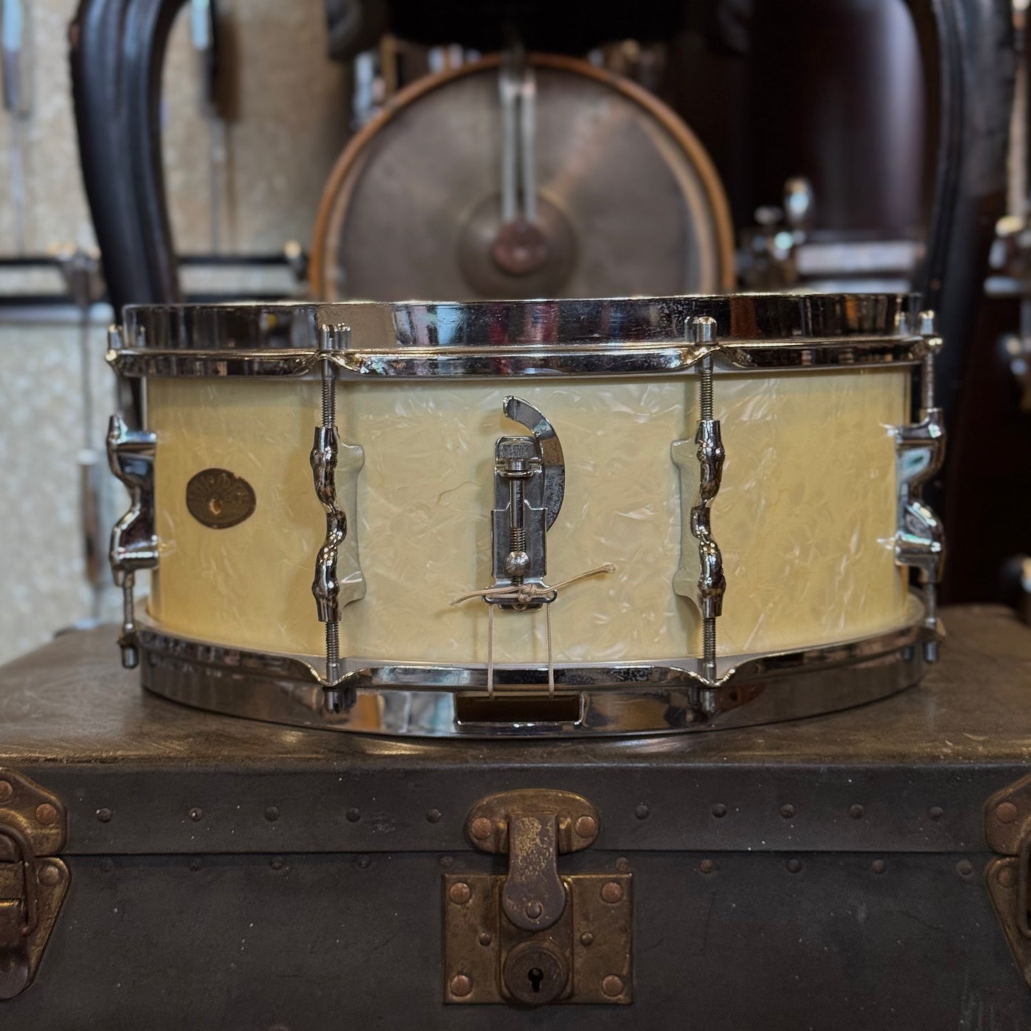 VINTAGE 1950's Olympic 5x14 Snare Drum in White Marine Pearl