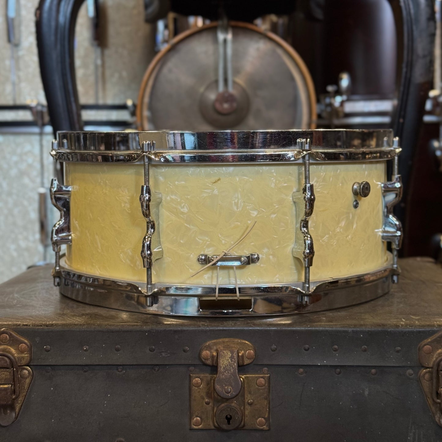 VINTAGE 1950's Olympic 5x14 Snare Drum in White Marine Pearl