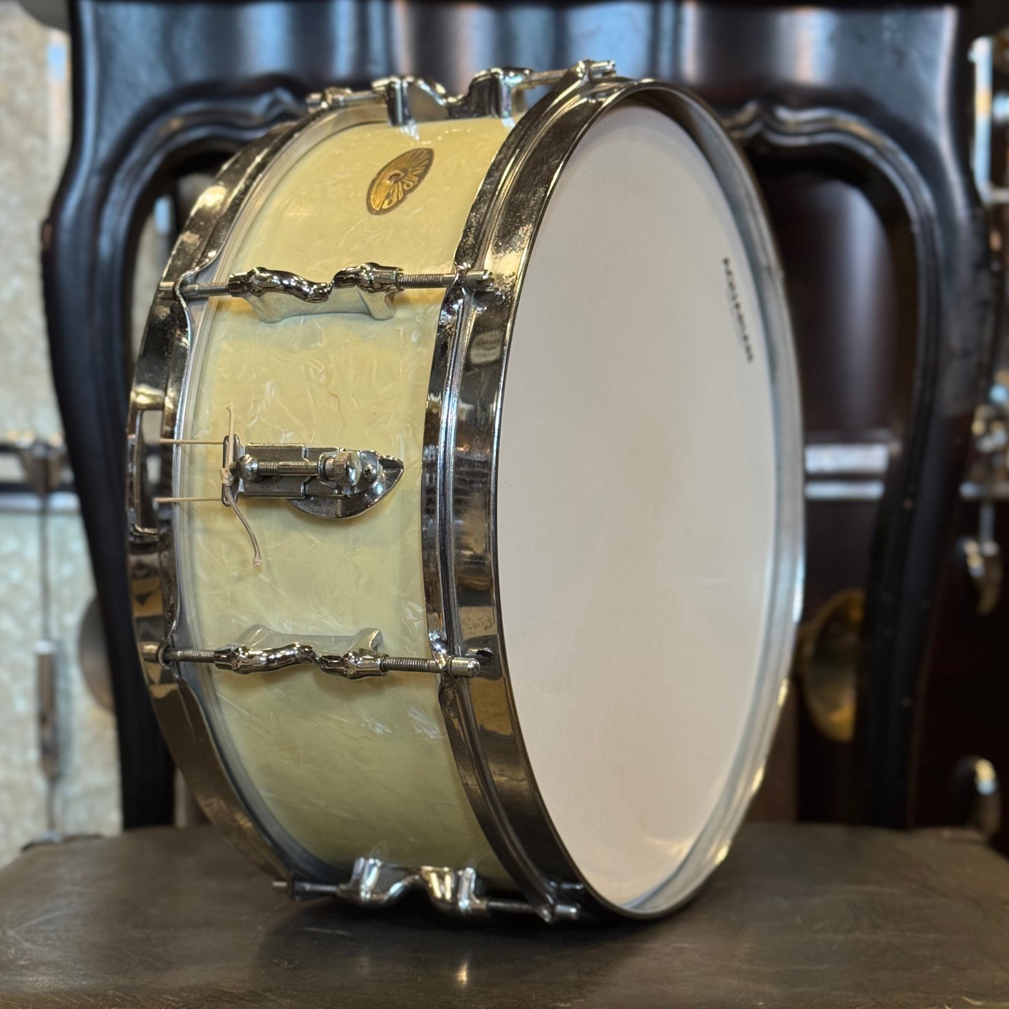 VINTAGE 1950's Olympic 5x14 Snare Drum in White Marine Pearl