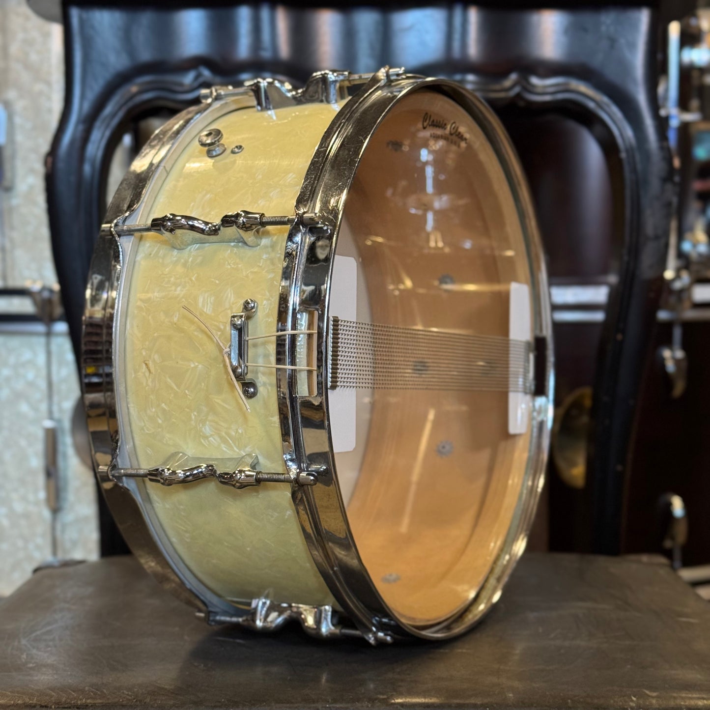 VINTAGE 1950's Olympic 5x14 Snare Drum in White Marine Pearl