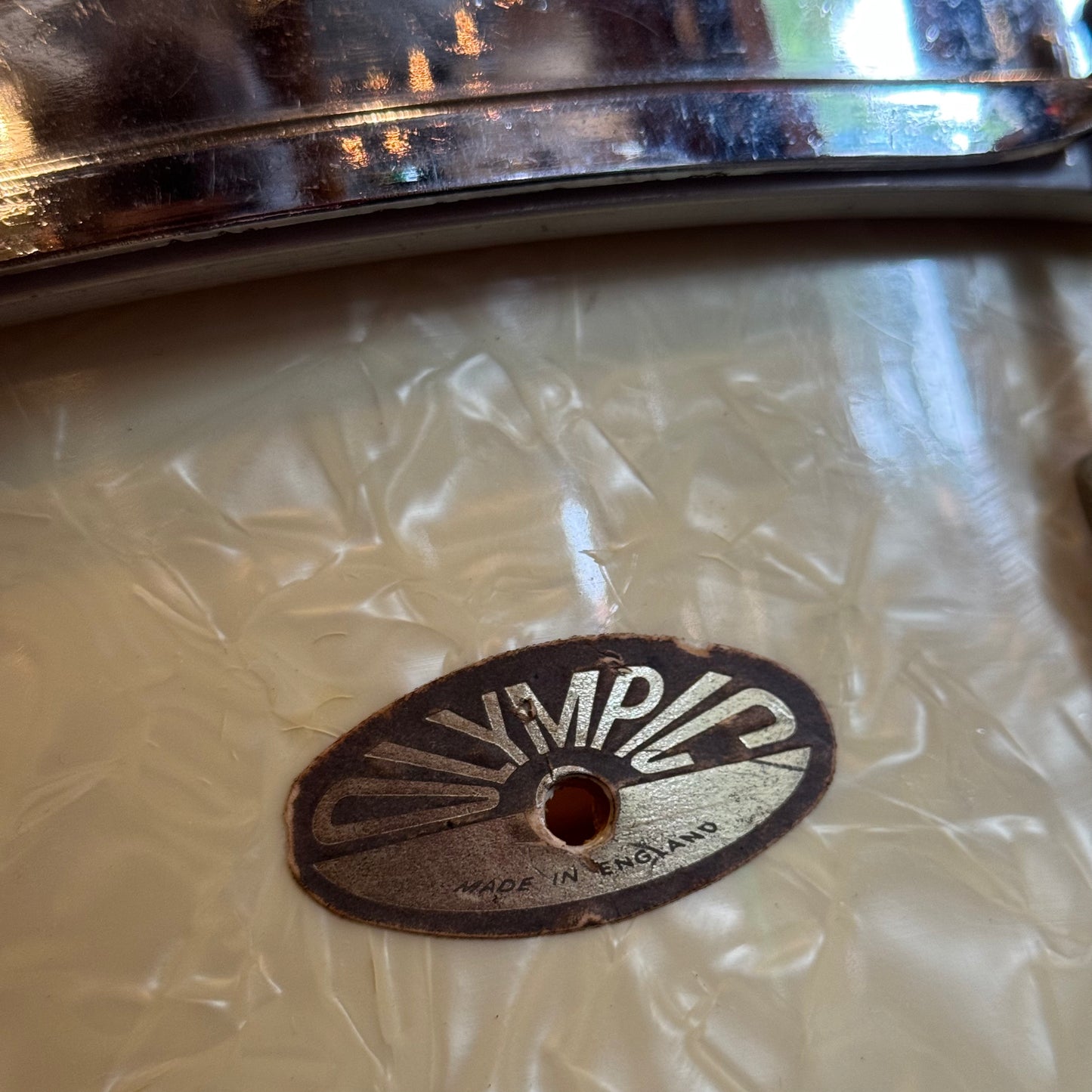 VINTAGE 1950's Olympic 5x14 Snare Drum in White Marine Pearl