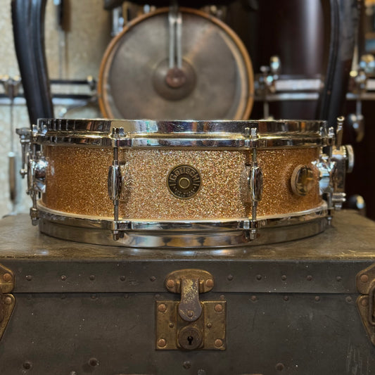 VINTAGE 1960's Gretsch 4x14 Round Badge Progressive Jazz Snare Drum in Champagne Sparkle