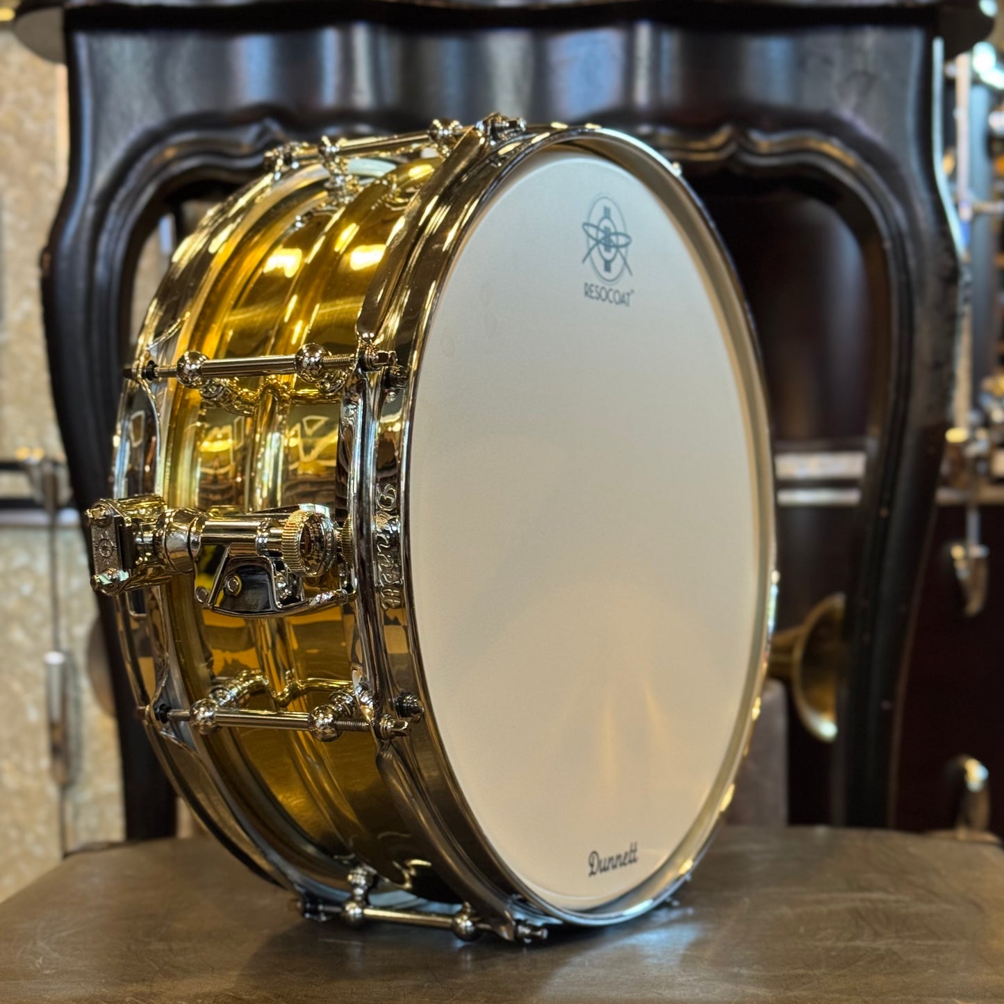 NEW Dunnett 5.5x14 Model 2N Brass Snare Drum - Lacquered Brass