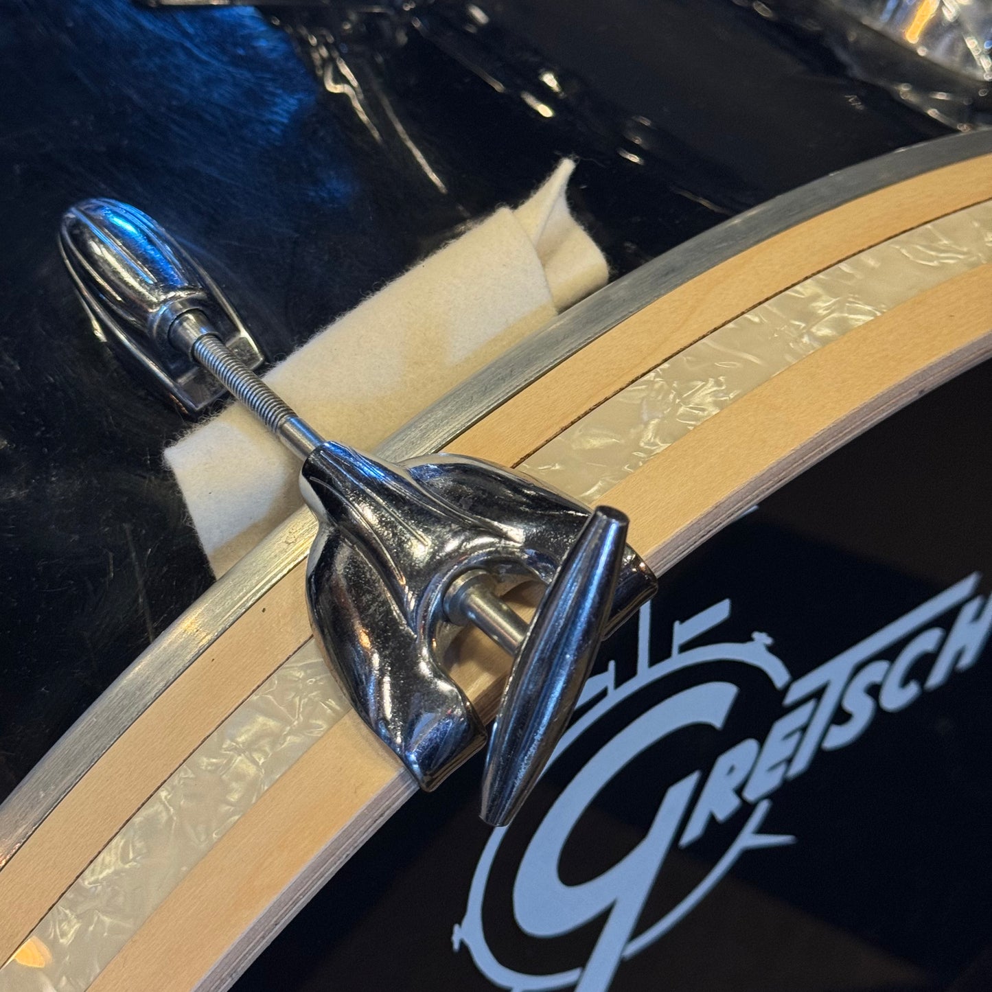 VINTAGE 1960's Gretsch Round Badge Rewrap in Black Nitron - 14x22, 9x13, 16x16
