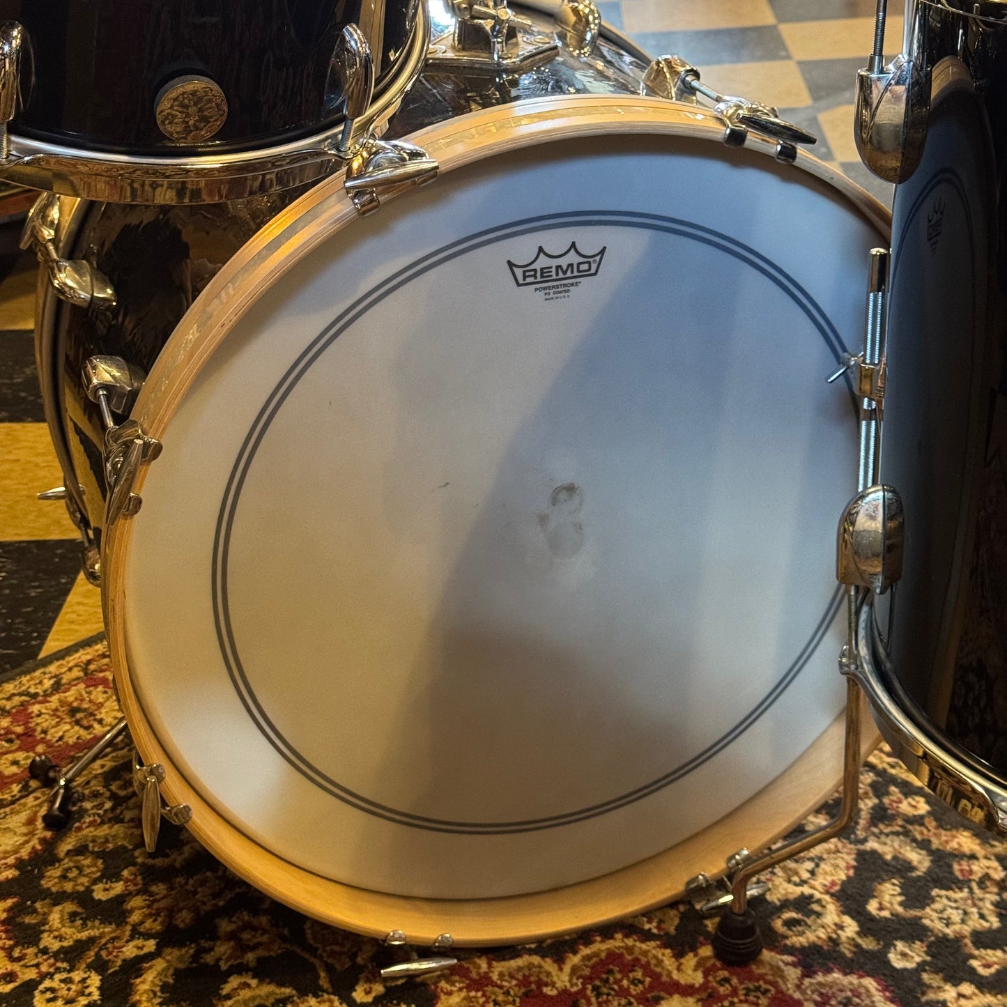 VINTAGE 1960's Gretsch Round Badge Rewrap in Black Nitron - 14x22, 9x13, 16x16