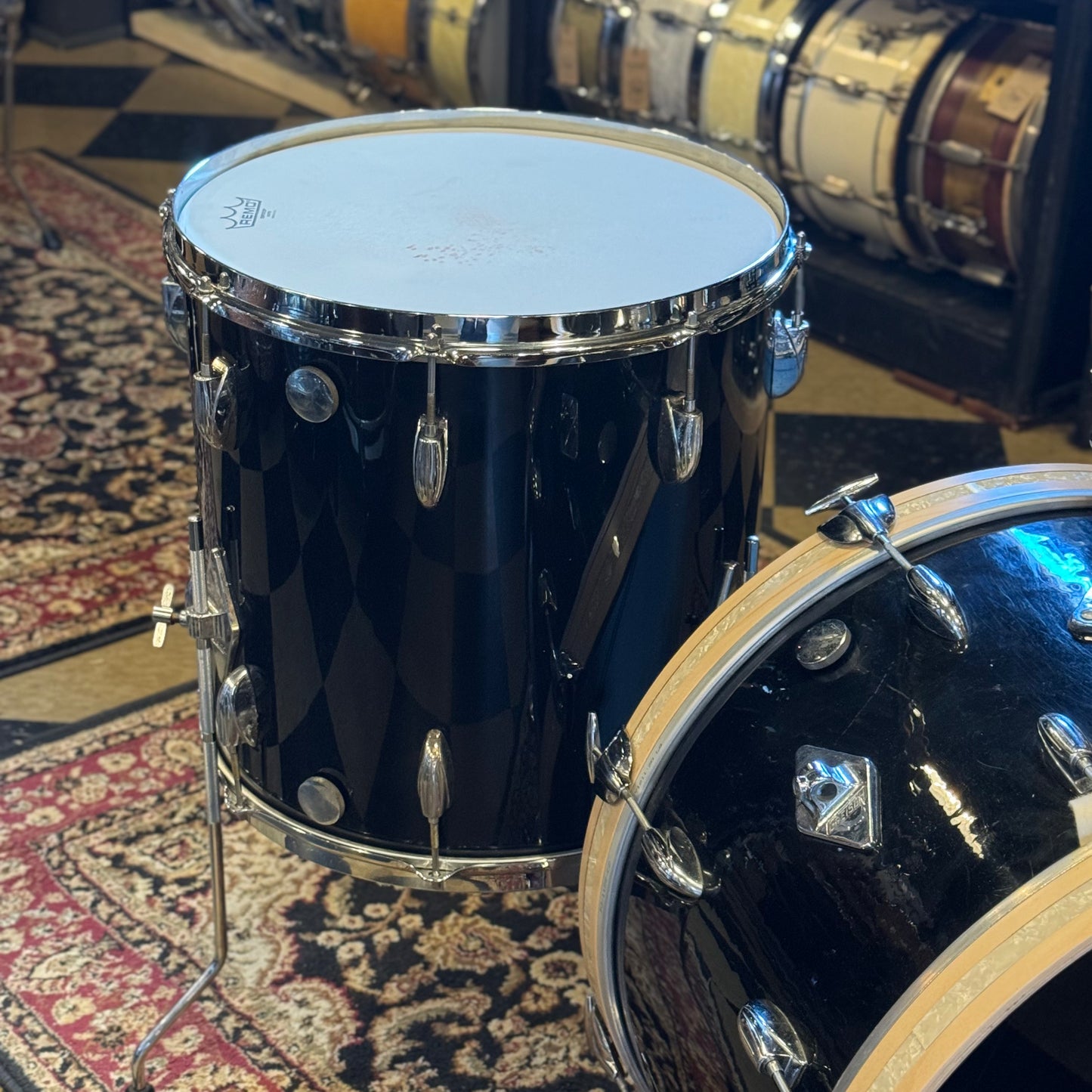 VINTAGE 1960's Gretsch Round Badge Rewrap in Black Nitron - 14x22, 9x13, 16x16