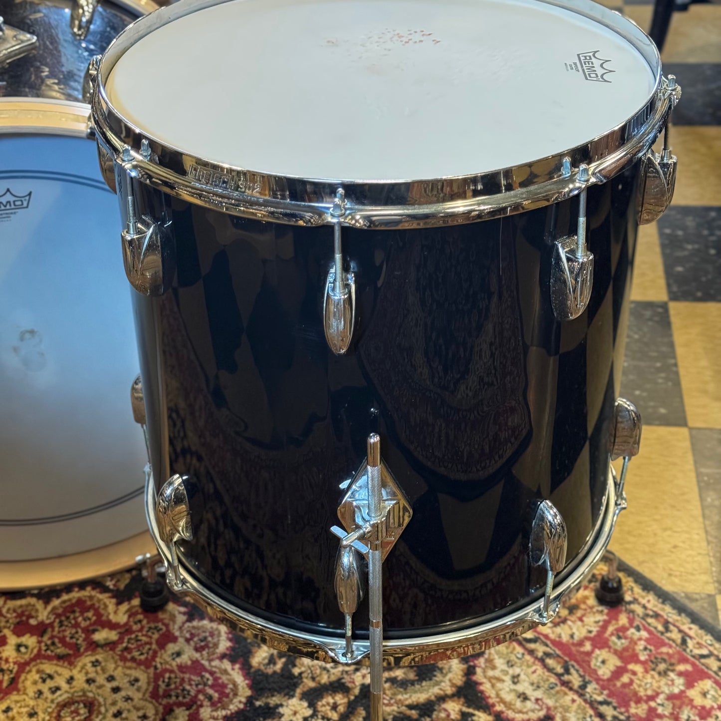 VINTAGE 1960's Gretsch Round Badge Rewrap in Black Nitron - 14x22, 9x13, 16x16