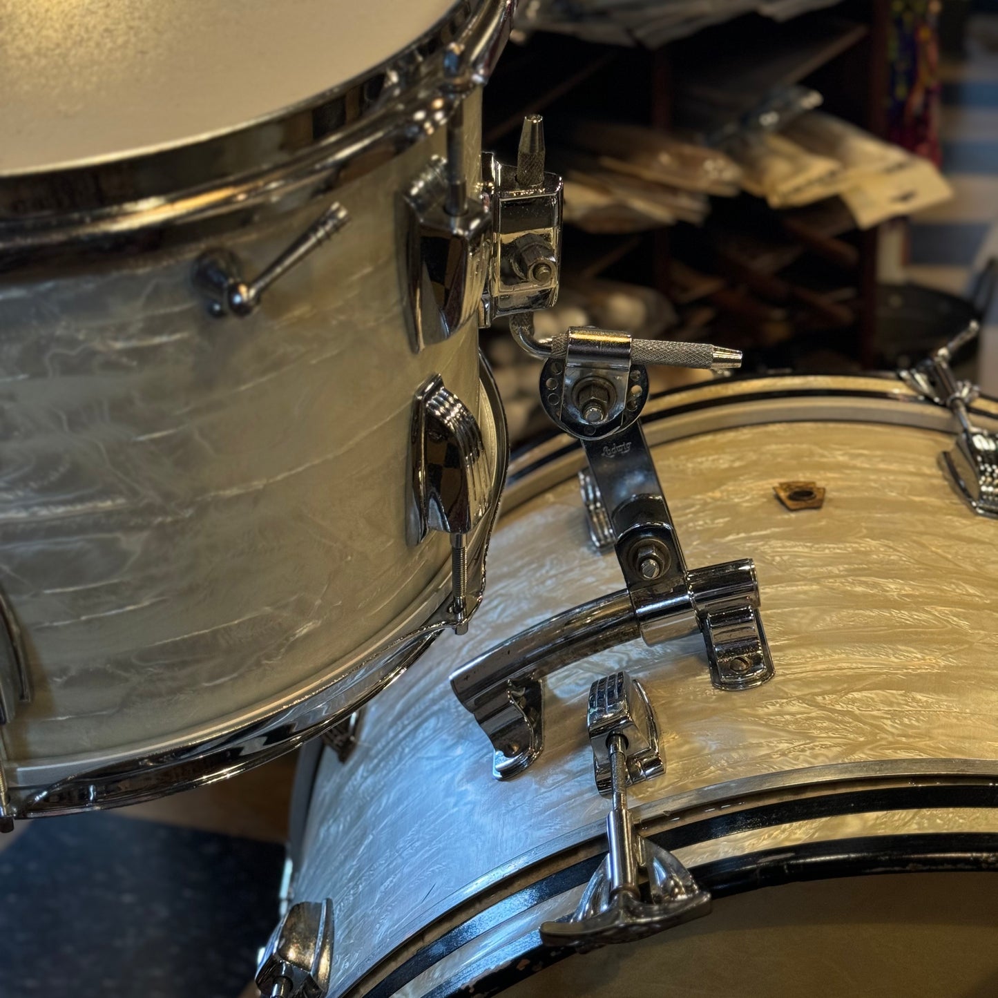 VINTAGE 1966 Ludwig Classic Outfit in White Marine Pearl - 14x22, 9x13, 16x16