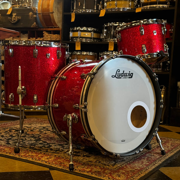 USED Ludwig Classic Oak "Fab" Outfit in Red Sparkle - 14x22, 9x13, 16x16