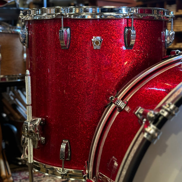 USED Ludwig Classic Oak "Fab" Outfit in Red Sparkle - 14x22, 9x13, 16x16