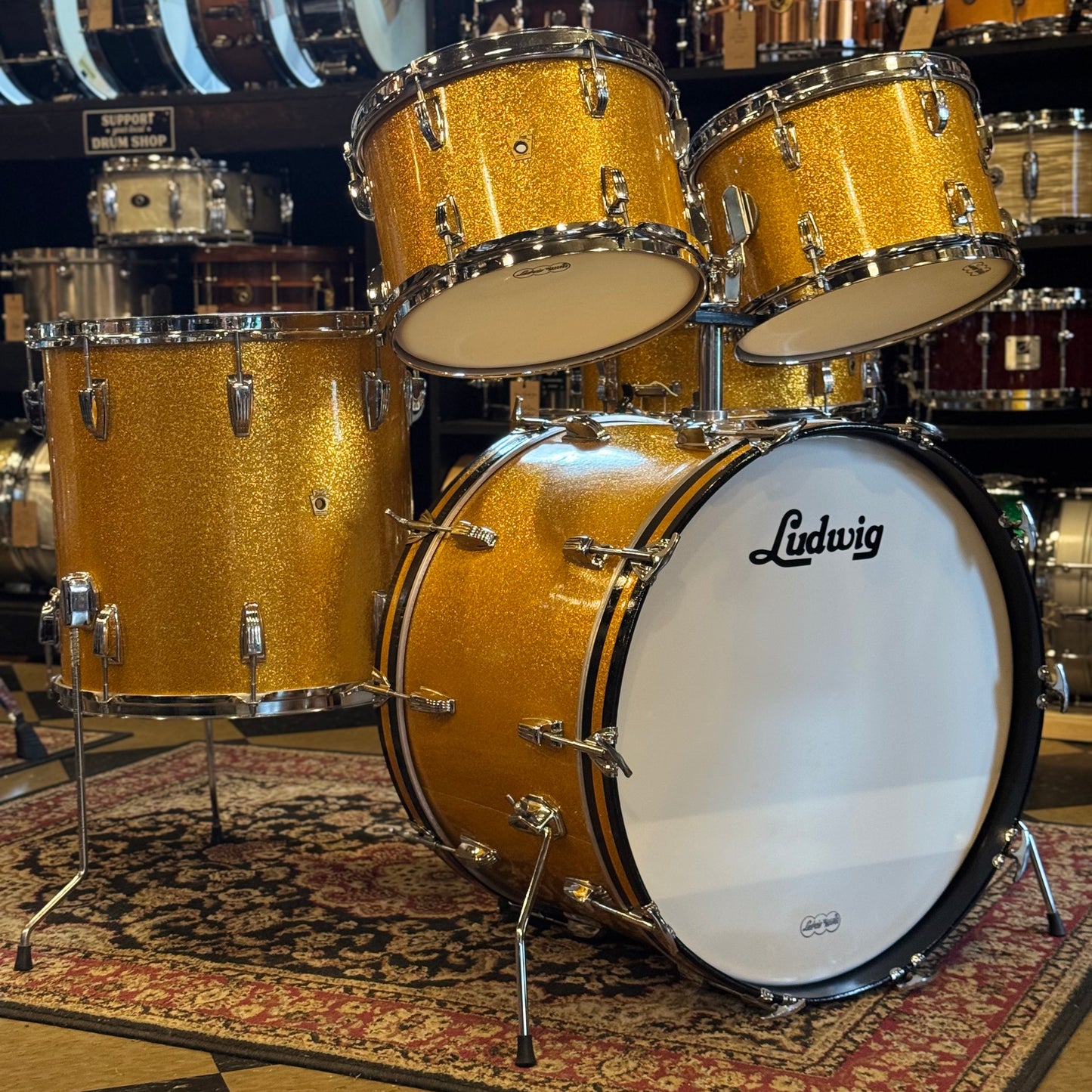 VINTAGE 1964 Ludwig Keystone "Hollywood Outfit" In Gold Sparkle - 14x22, 8x12, 8x12, 16x16, 5x14