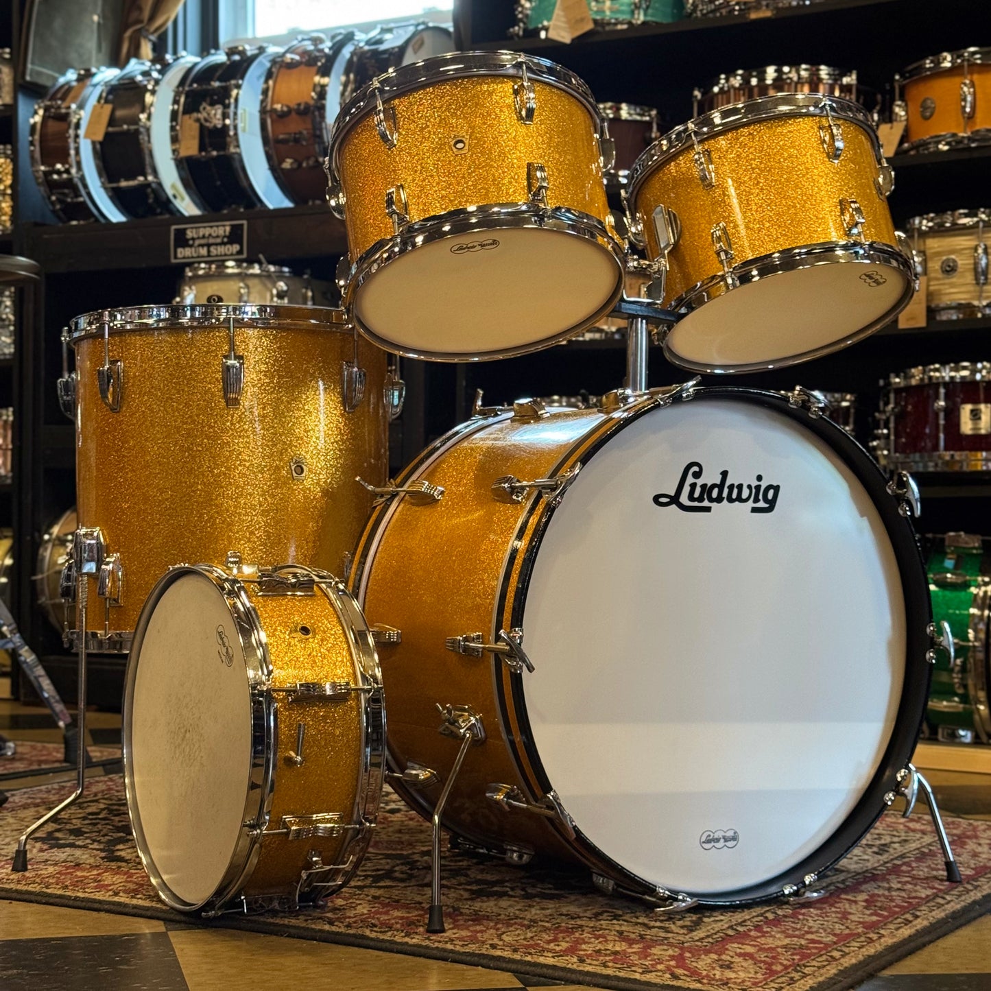 VINTAGE 1964 Ludwig Keystone "Hollywood Outfit" In Gold Sparkle - 14x22, 8x12, 8x12, 16x16, 5x14