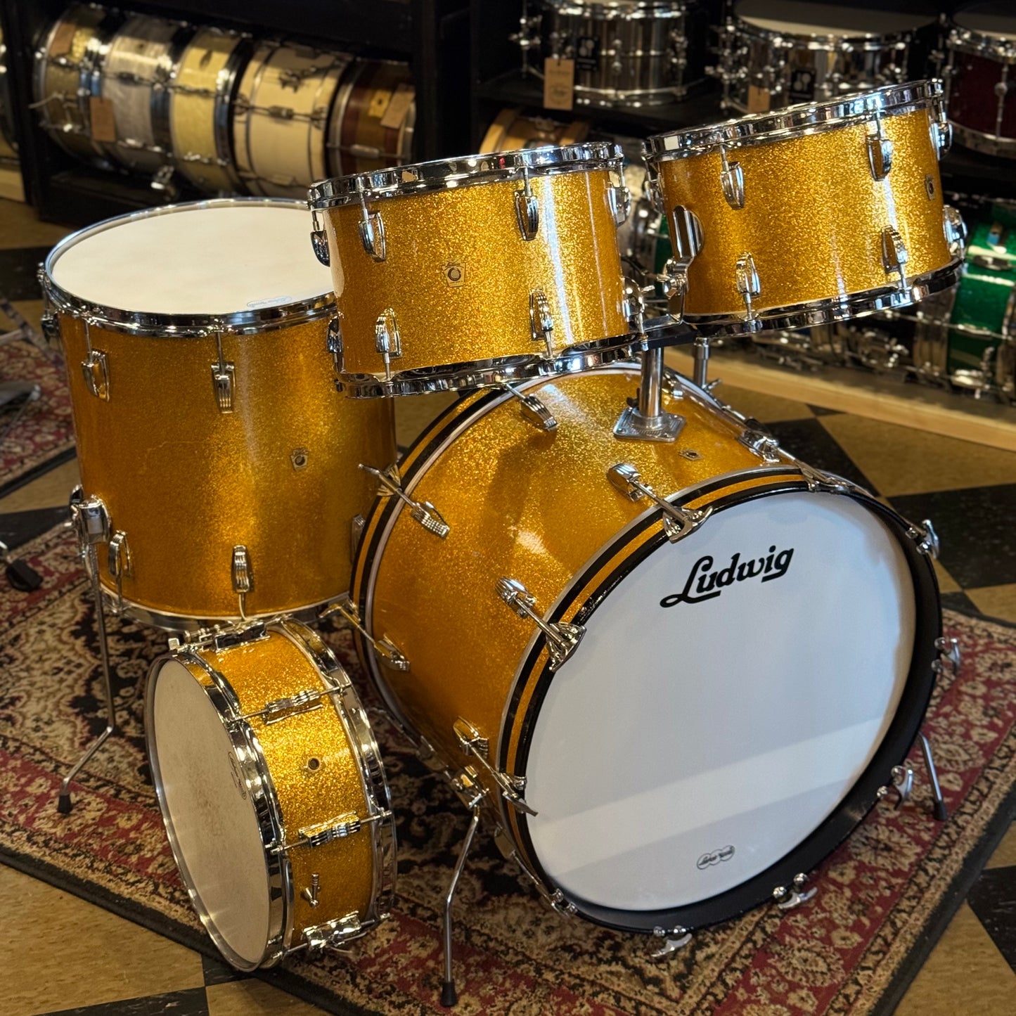 VINTAGE 1964 Ludwig Keystone "Hollywood Outfit" In Gold Sparkle - 14x22, 8x12, 8x12, 16x16, 5x14
