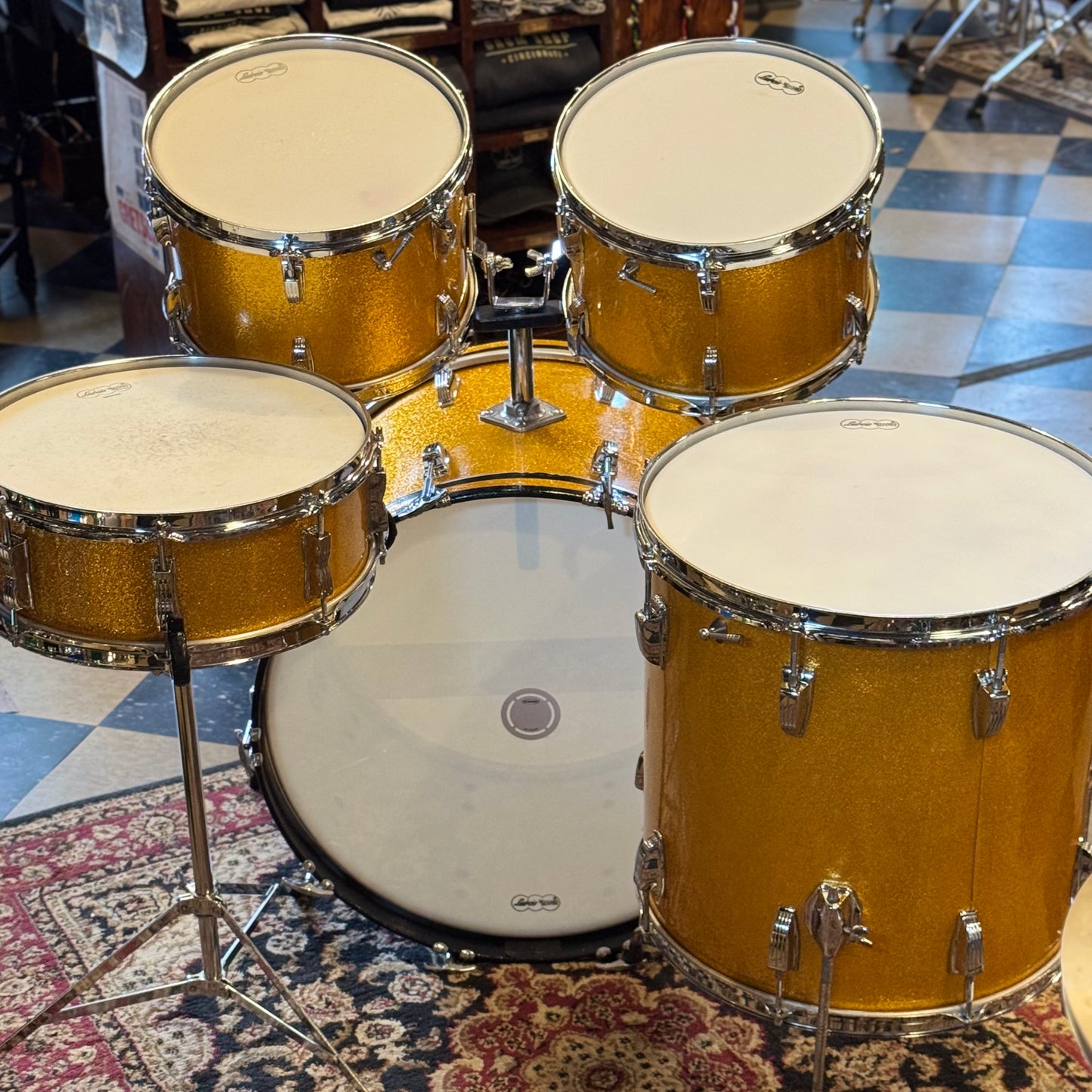VINTAGE 1964 Ludwig Keystone "Hollywood Outfit" In Gold Sparkle - 14x22, 8x12, 8x12, 16x16, 5x14