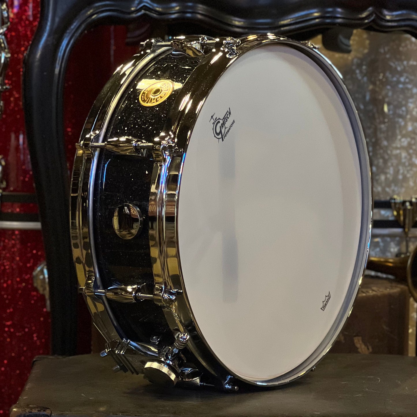 NEW Gretsch 4.5x14 USA Custom Snare Drum in Black Glass with Tone Control & Micro Sensitive
