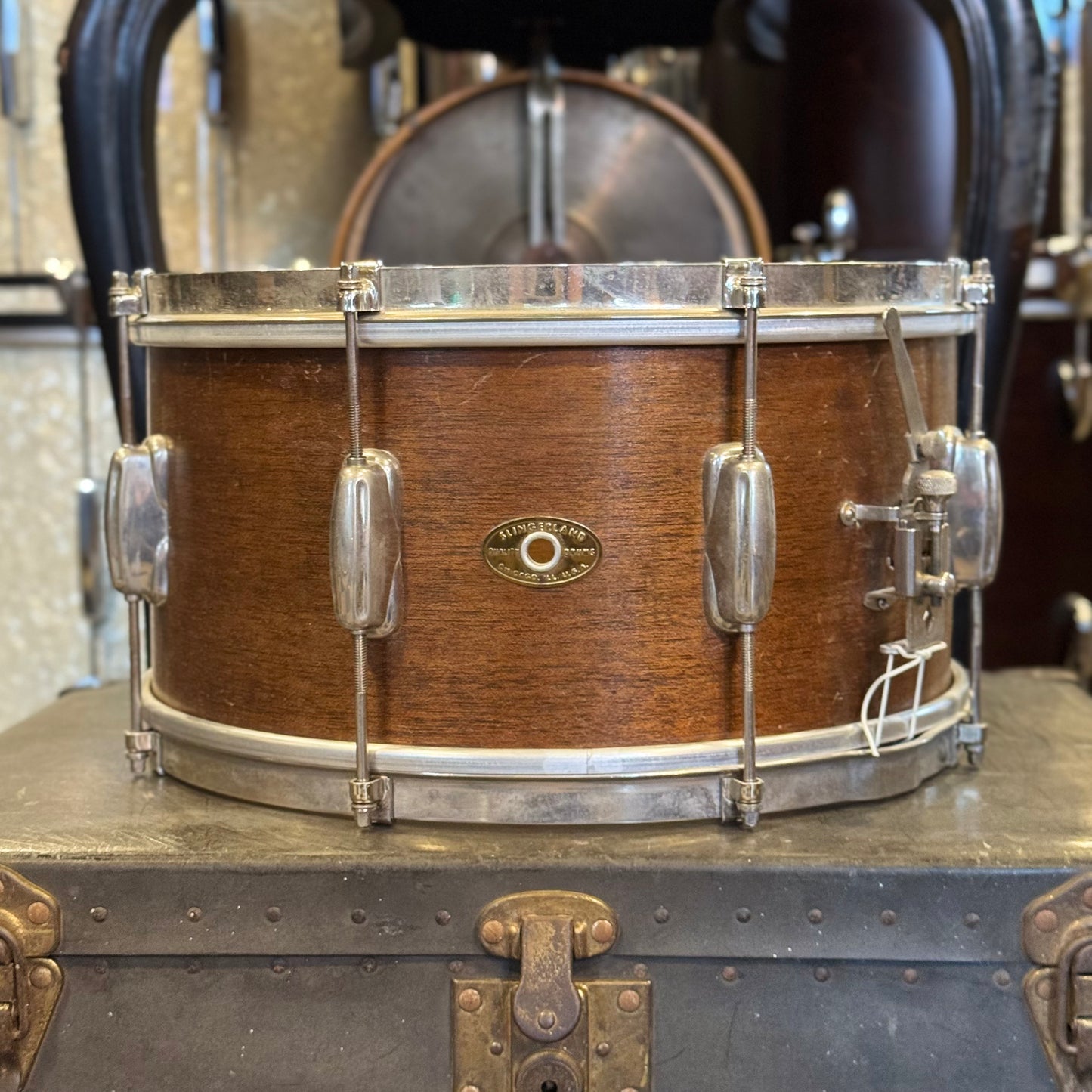 VINTAGE 1960's Slingerland 7x14 Radio King Student Model Snare Drum in Natural Mahogany