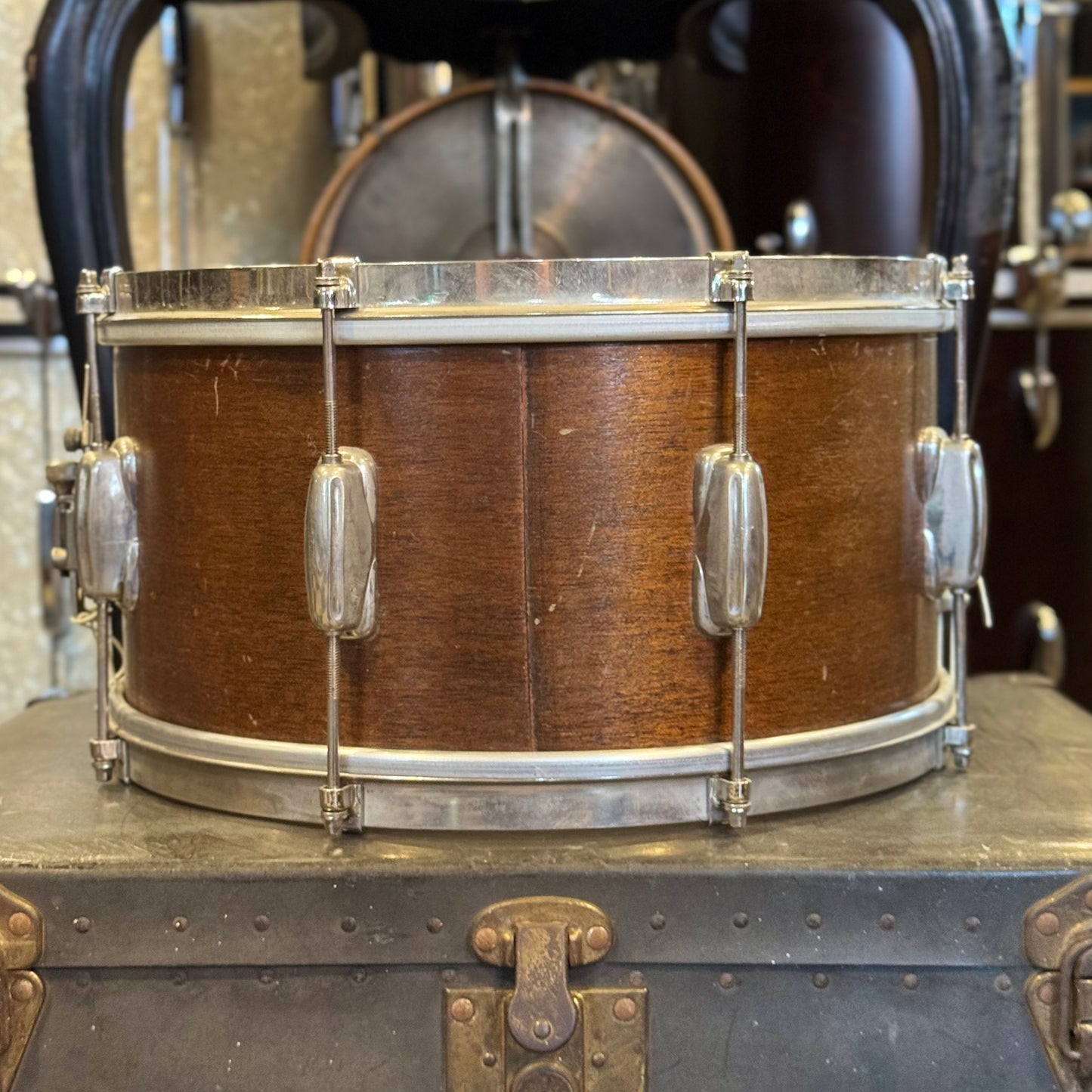 VINTAGE 1960's Slingerland 7x14 Radio King Student Model Snare Drum in Natural Mahogany