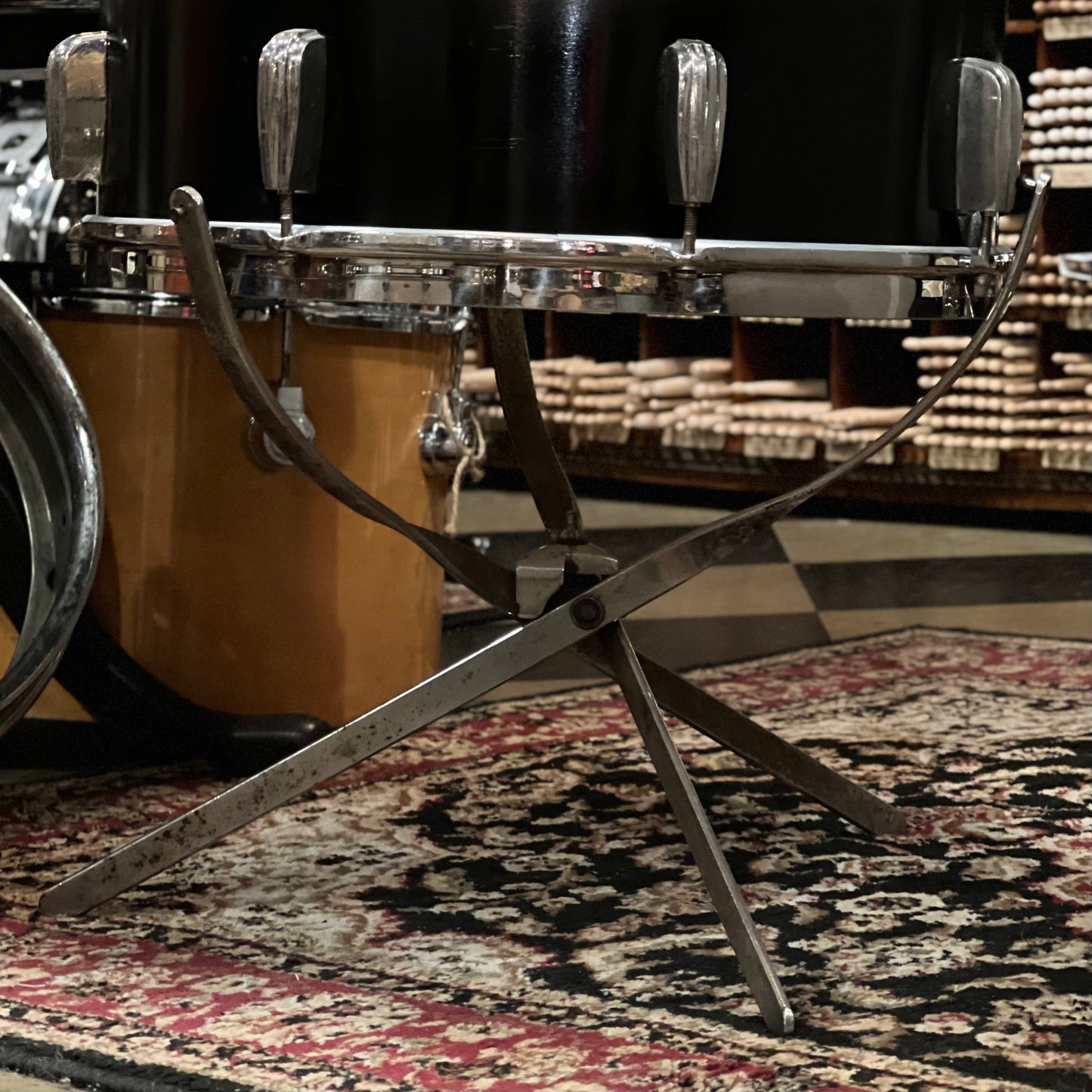 BALANCE DUE:1948 Slingerland Radio King In Black & Gold Duco 14x26, 12x14, 16x16 w/ Cradle