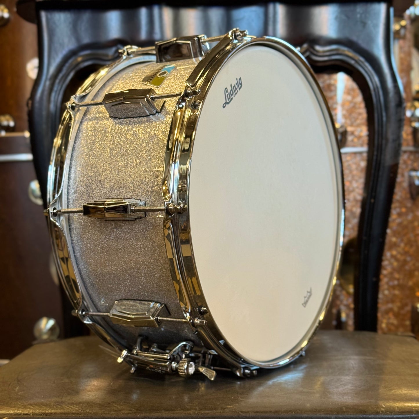 FLOOR MODEL Ludwig 6.5x14 Classic Maple Snare Drum in Silver Sparkle w/ B&O Badge & Imperial Lugs