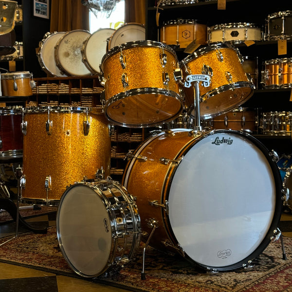 VINTAGE 1968 Ludwig Hollywood Outfit in Gold Sparkle w/ LM400 Supraphonic - 14x22, 8x12, 9x13, 16x16, 5x14