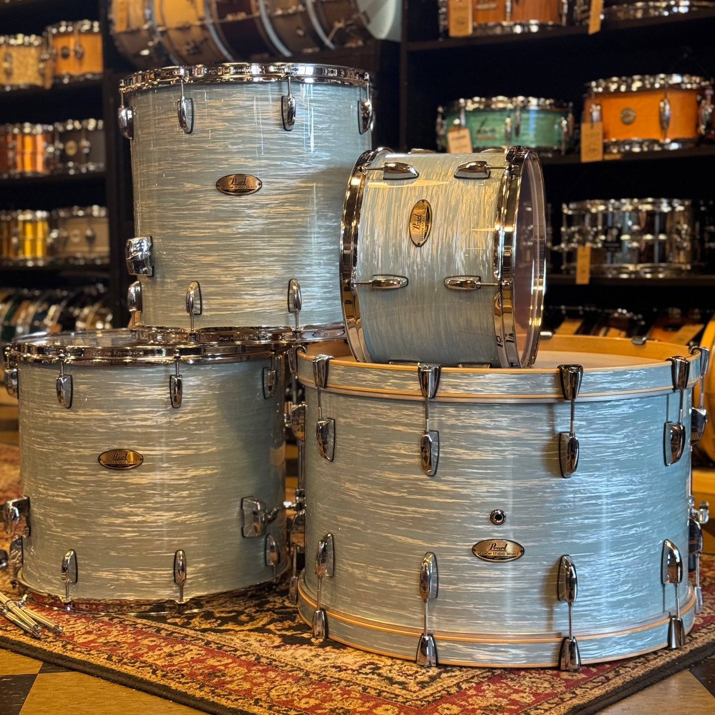 USED Pearl Session Studio Select Drum Set in Ice Blue Oyster - 14x24, 9x13, 16x16, 16x18