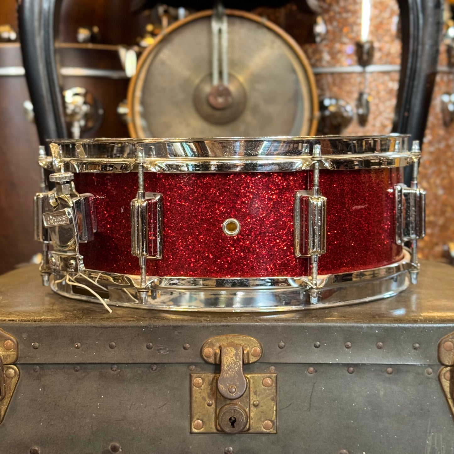 VINTAGE 1960's Rogers 5x14 Dayton Era Powertone Snare Drum in Red Sparkle