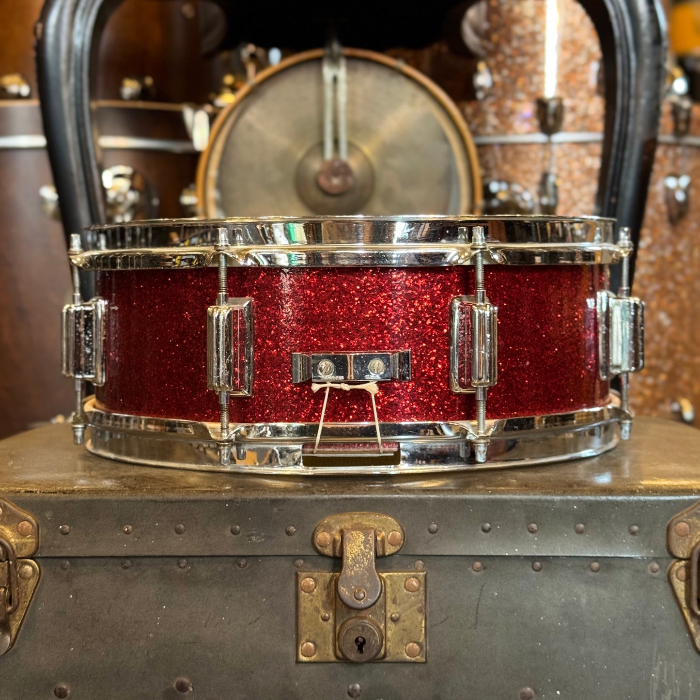 VINTAGE 1960's Rogers 5x14 Dayton Era Powertone Snare Drum in Red Sparkle
