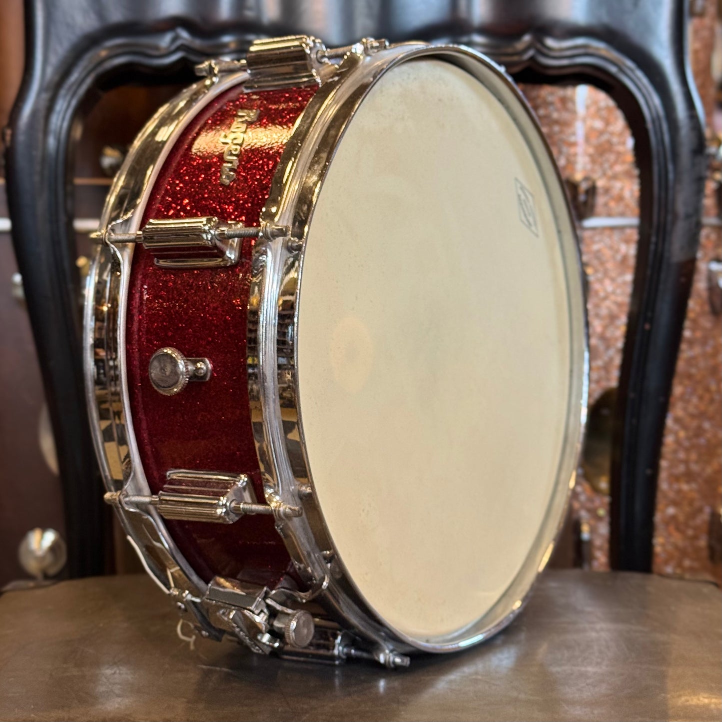 VINTAGE 1960's Rogers 5x14 Dayton Era Powertone Snare Drum in Red Sparkle