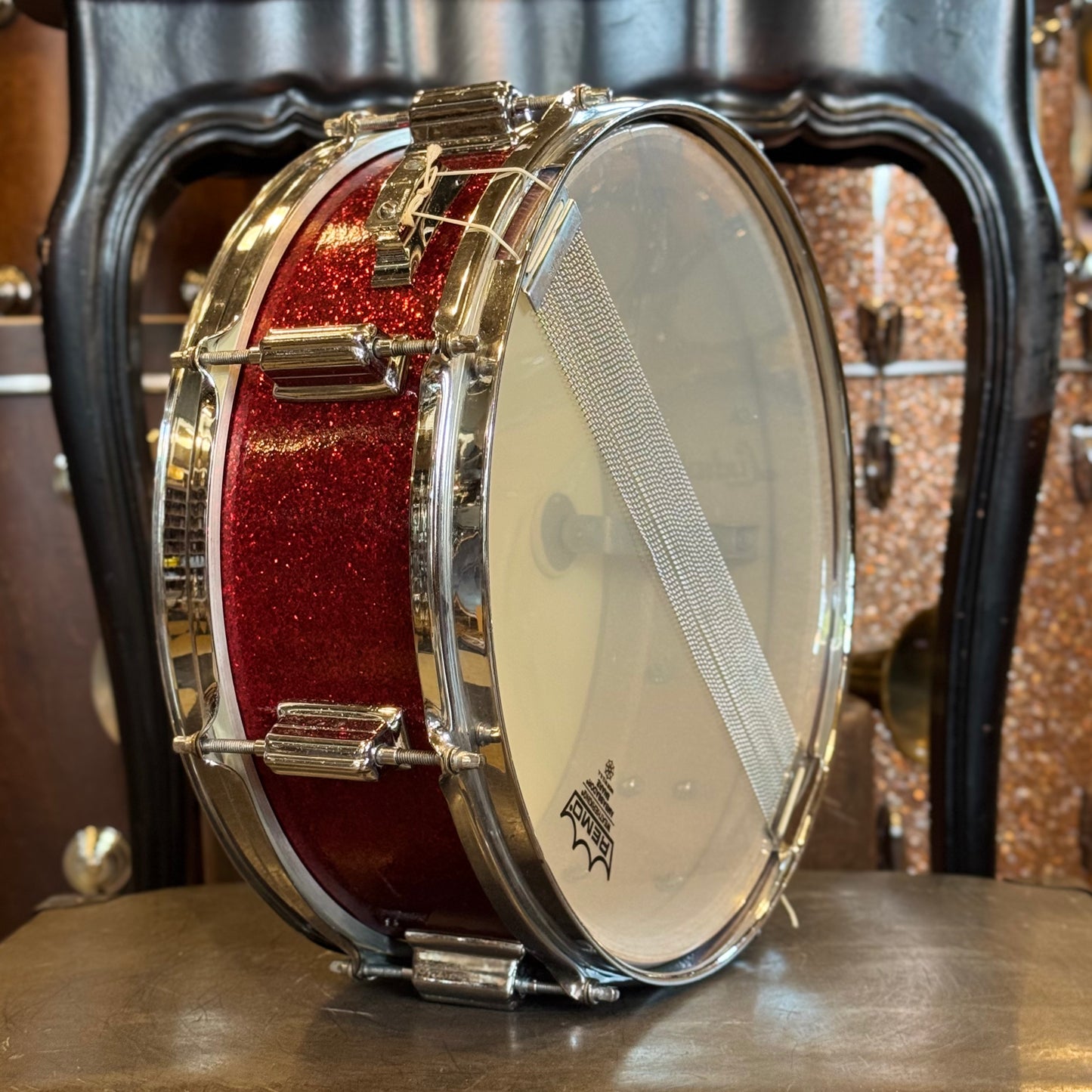 VINTAGE 1960's Rogers 5x14 Dayton Era Powertone Snare Drum in Red Sparkle