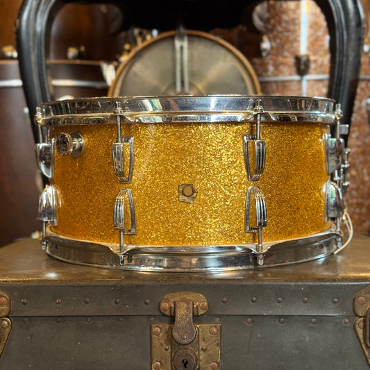 VINTAGE 1960's Ludwig 6.5x14 Snare Drum in Gold Sparkle