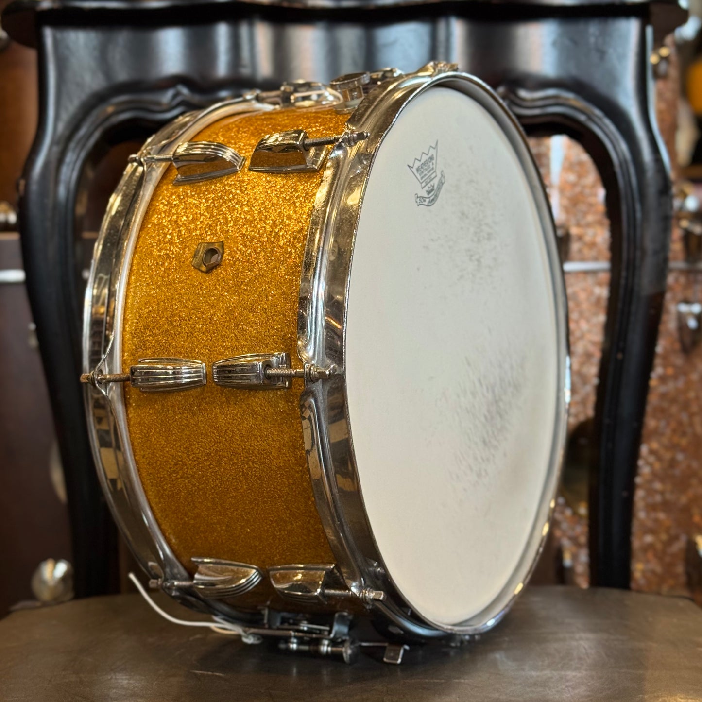 VINTAGE 1960's Ludwig 6.5x14 Snare Drum in Gold Sparkle
