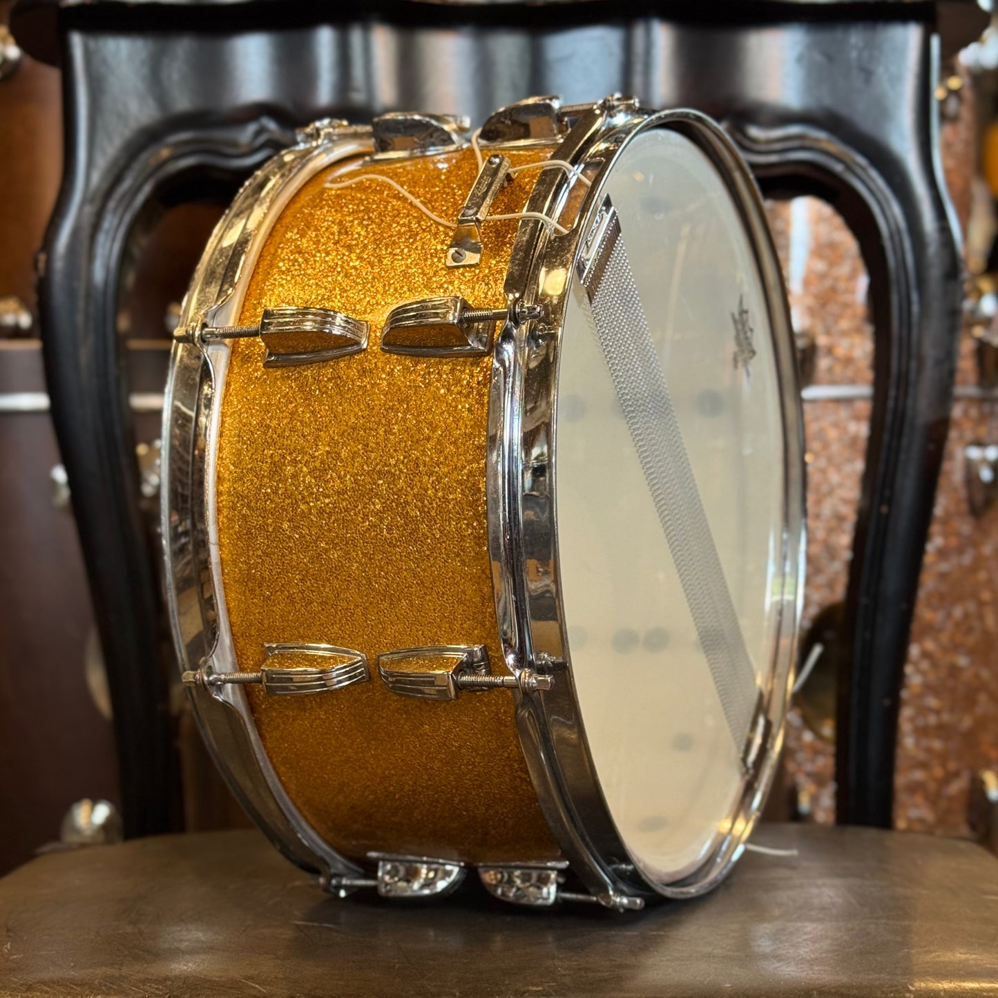 VINTAGE 1960's Ludwig 6.5x14 Snare Drum in Gold Sparkle