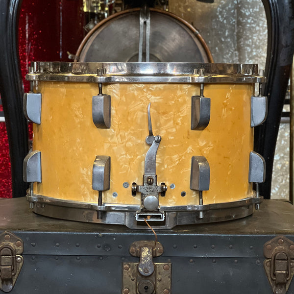 VINTAGE 1940's Lefima 8x14 Snare Drum in White Marine Pearl
