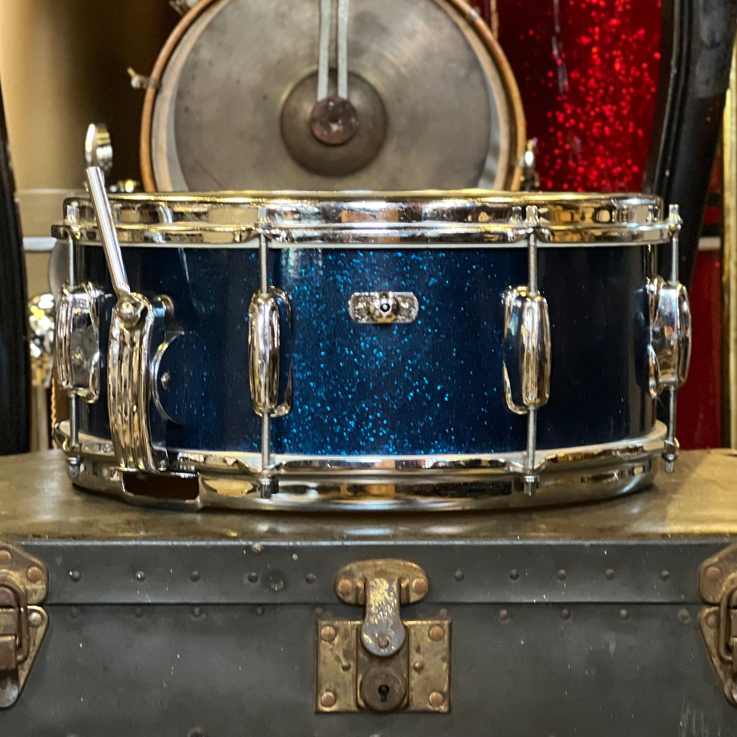 VINTAGE 1950's Slingerland 5.5x14 Radio King Gene Krupa Solid Shell Snare Drum in Blue Sparkle