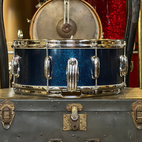 VINTAGE 1950's Slingerland 5.5x14 Radio King Gene Krupa Solid Shell Snare Drum in Blue Sparkle