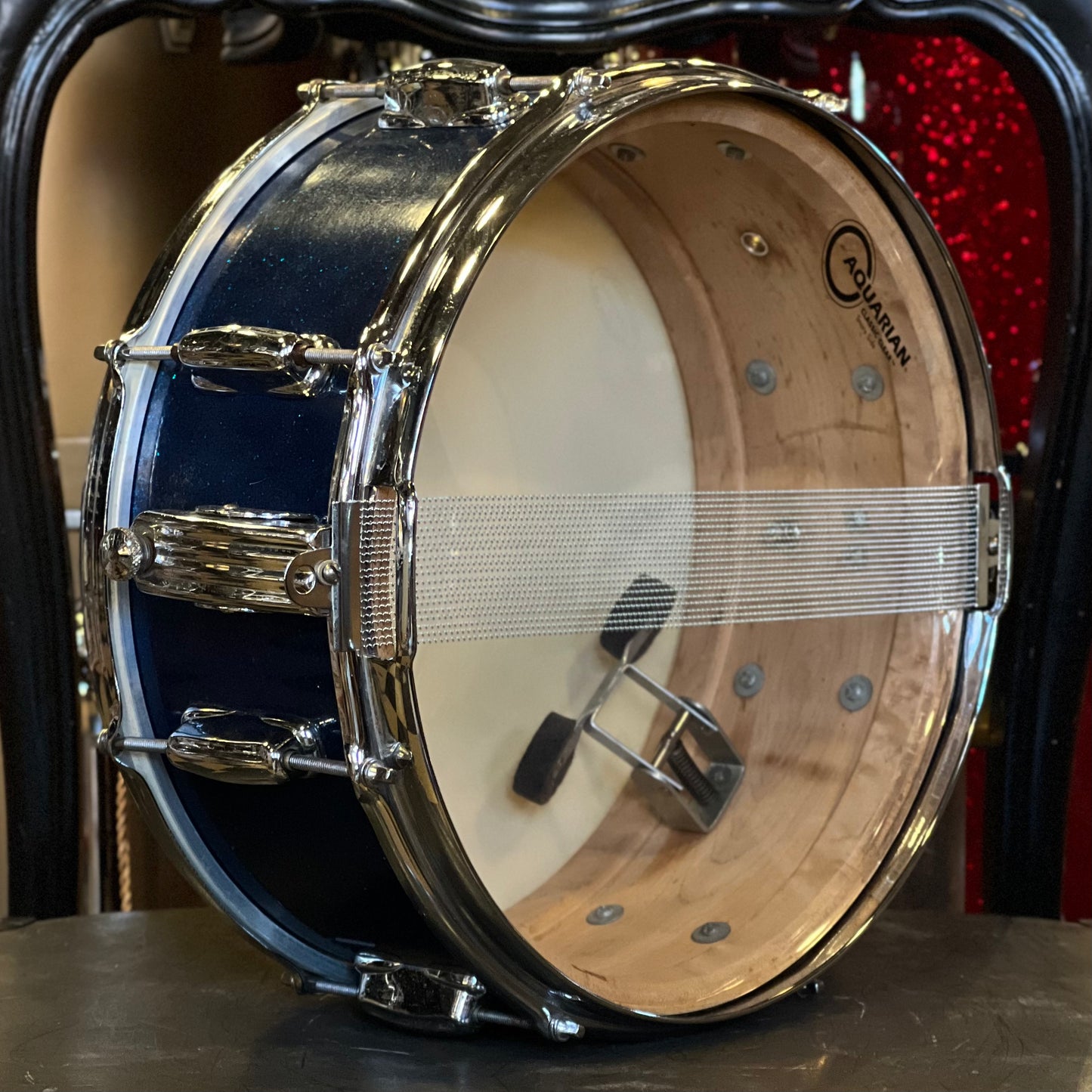 VINTAGE 1950's Slingerland 5.5x14 Radio King Gene Krupa Solid Shell Snare Drum in Blue Sparkle