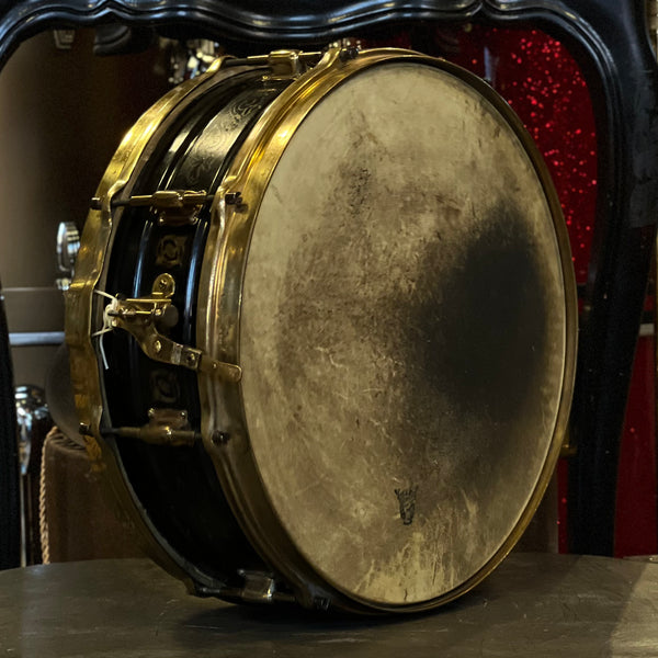 VINTAGE 1920's Leedy 5x14 Engraved Black Elite Snare Drum