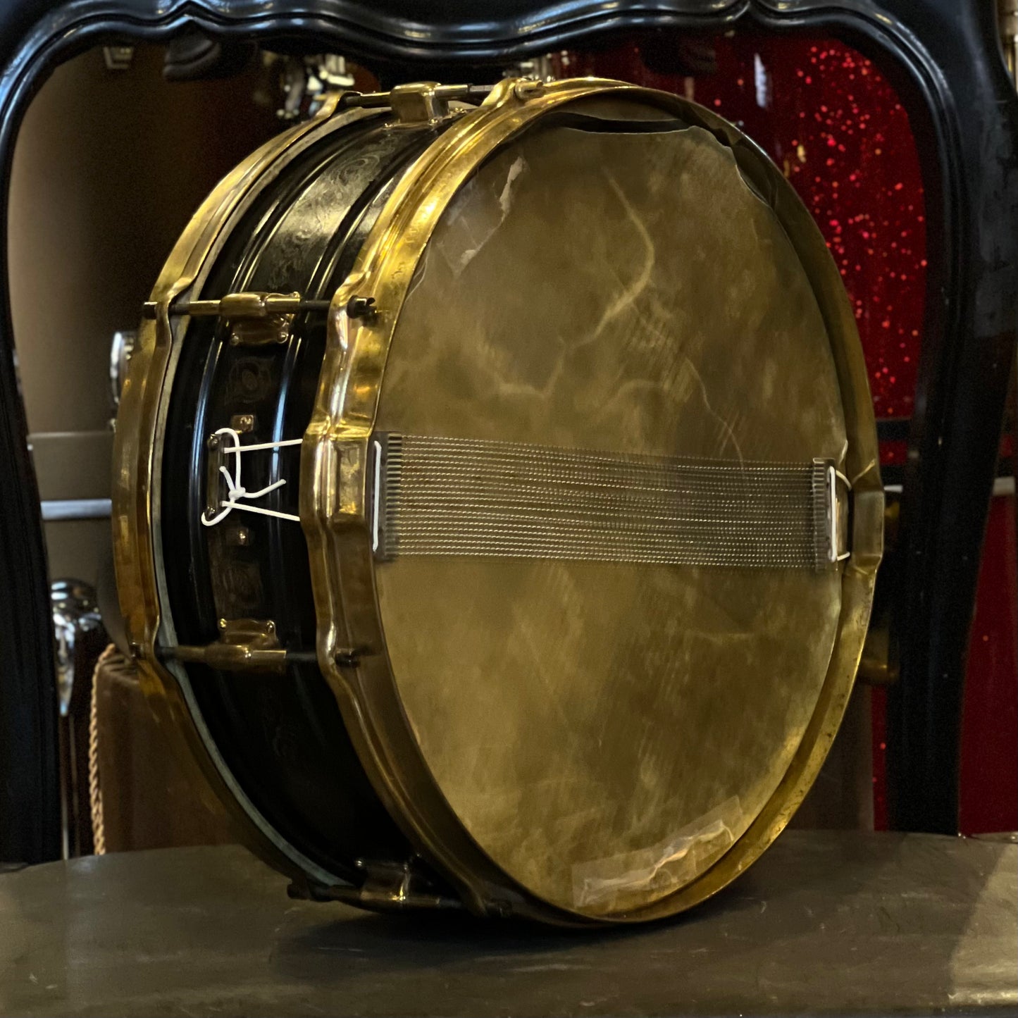 VINTAGE 1920's Leedy 5x14 Engraved Black Elite Snare Drum