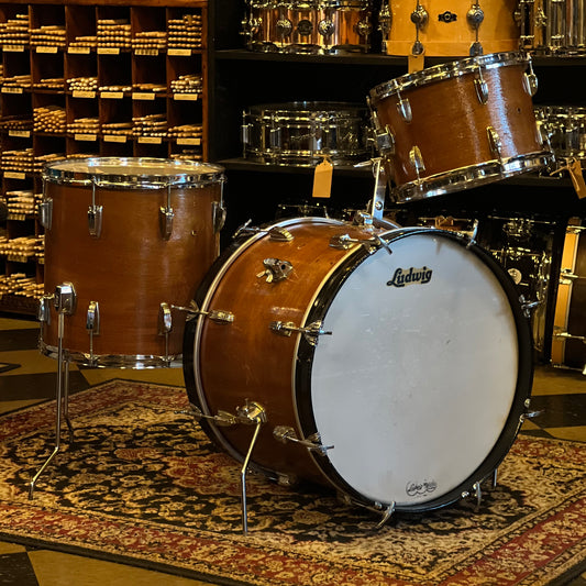 VINTAGE 1960's Ludwig Downbeat Outfit in Stripped Natural Mahogany - 14x20, 8 x12, 14x14