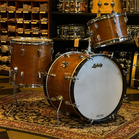 VINTAGE 1960's Ludwig Downbeat Outfit in Stripped Natural Mahogany - 14x20, 8 x12, 14x14