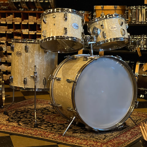 VINTAGE 1960's Rogers R-380 Drumset in White Marine Pearl - 14x22, 8x12, 9x13, 16x16