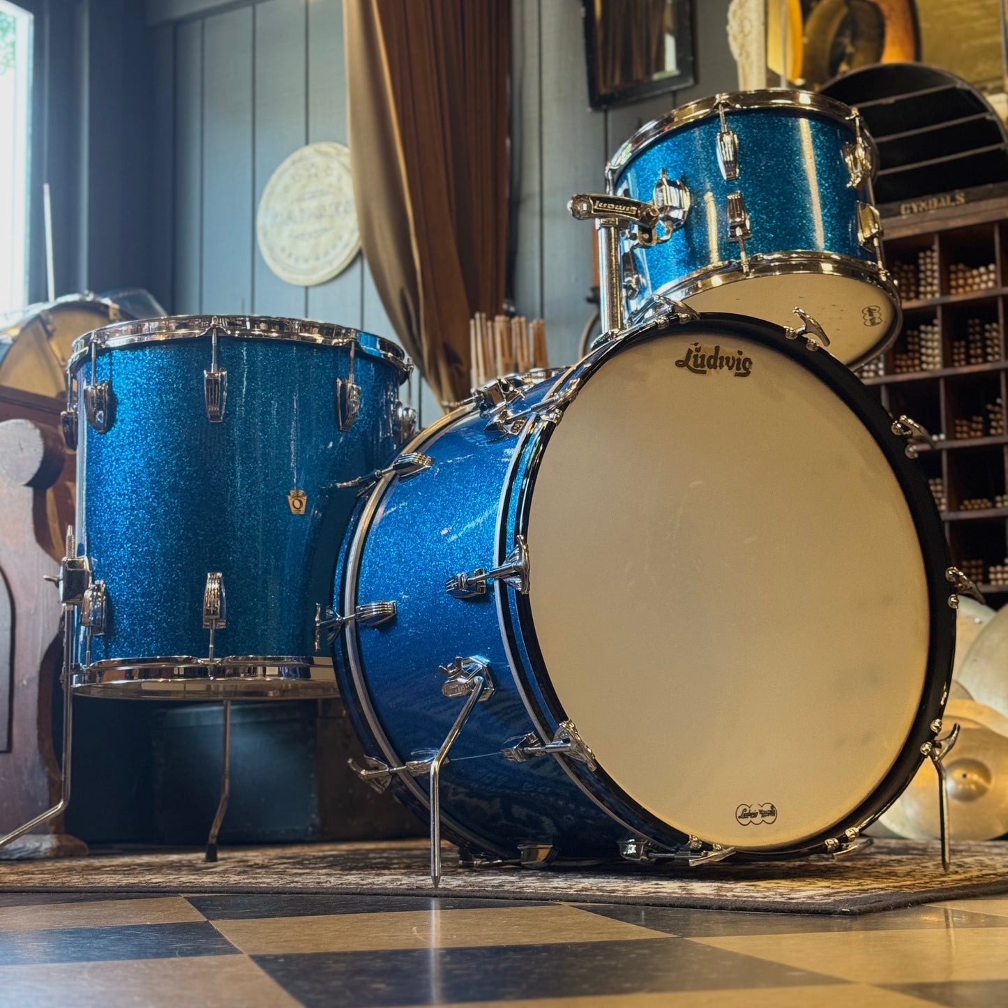 VINTAGE 1964 Ludwig Classic Outfit in Blue Sparkle - 14x22, 9x13, 16x16, 5x14 Ludwig Supersensitive