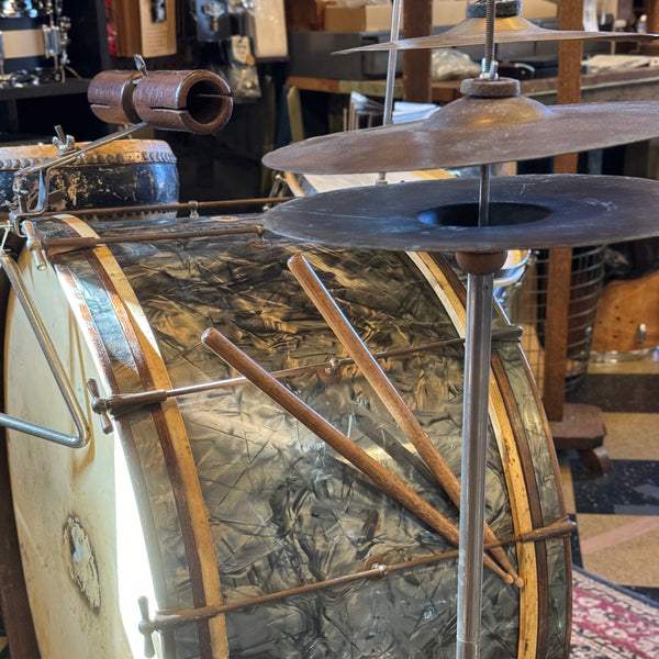 VINTAGE 1920s-30s Ludwig Trap Kit in Black Diamond Pearl with 5x14 Universal Snare Drum - 14x28, 5x14