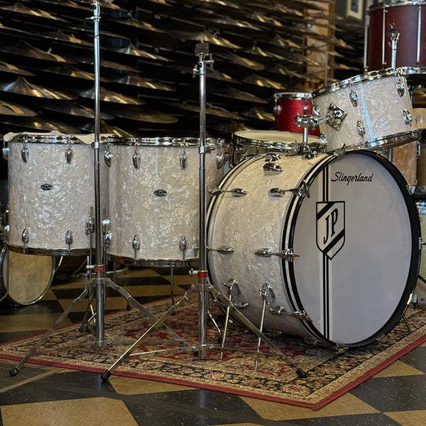 VINTAGE 1970's Slingerland 80n "Buddy Rich Outfit" In White Marine Pearl - 14x24, 9x13, 16x16, 16x16, 5x14