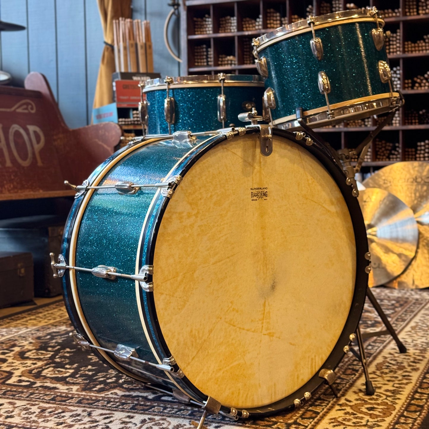 VINTAGE 1950's Slingerland JR Outfit in Blue Sparkle - 12x22, 8x12, 5.5x14