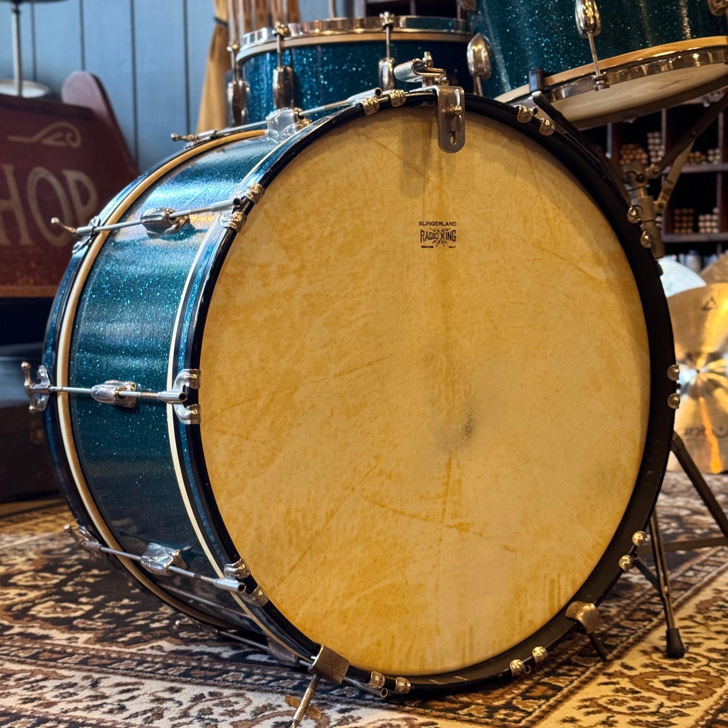 VINTAGE 1950's Slingerland JR Outfit in Blue Sparkle - 12x22, 8x12, 5.5x14