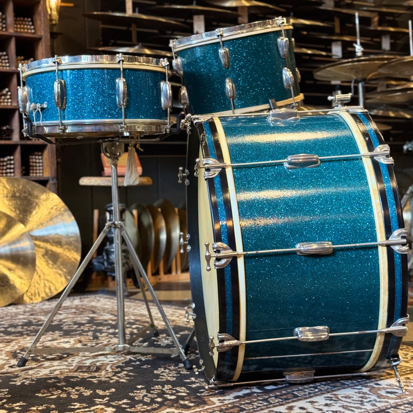 VINTAGE 1950's Slingerland JR Outfit in Blue Sparkle - 12x22, 8x12, 5.5x14