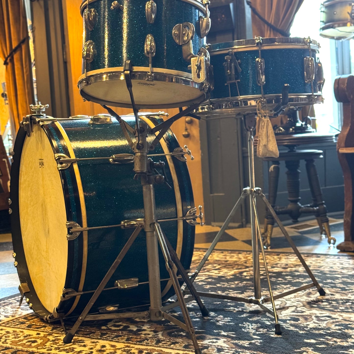 VINTAGE 1950's Slingerland JR Outfit in Blue Sparkle - 12x22, 8x12, 5.5x14